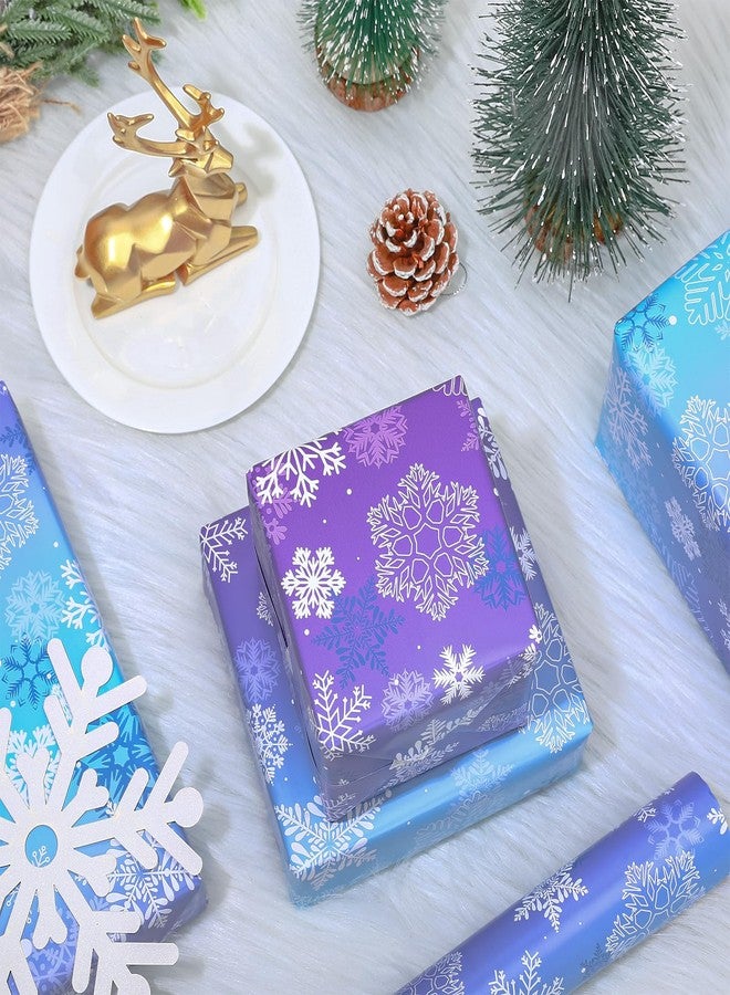 Whaline Winter Snowflake Wrapping Paper - Mini Roll - 17 In x 32.8 Ft Winter Snowflake Blue Purple Gift Wrap Paper For DIY Art Crafts Xmas Birthday Baby Shower Party Supplies - Image 3